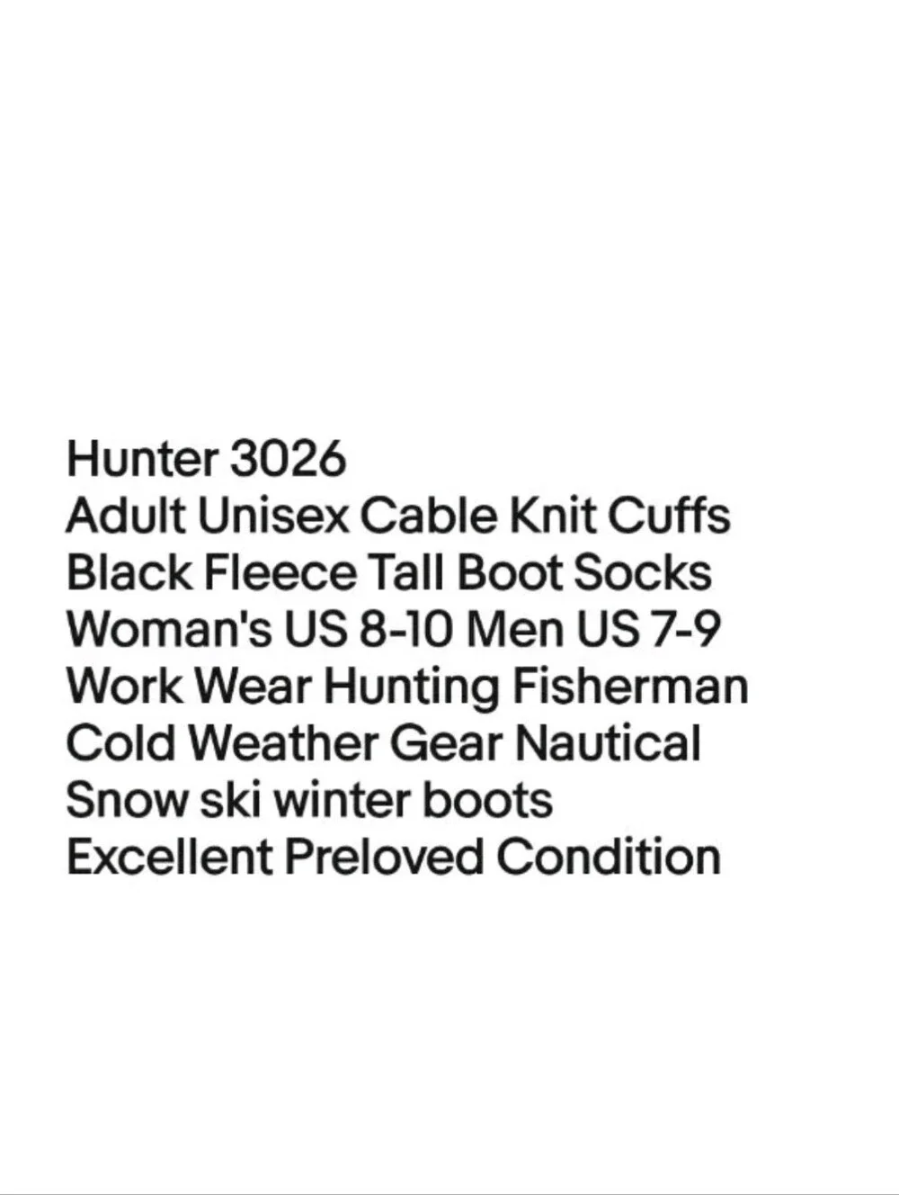Hunter 3036 Cable Knit Cuff Black Fleece Tall Boot Socks Unisex W 8-10 Men 7-9